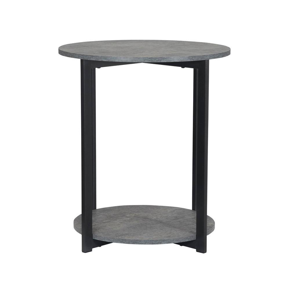Greystone Faux Concrete & Black Metal Round 2-Tier End Table