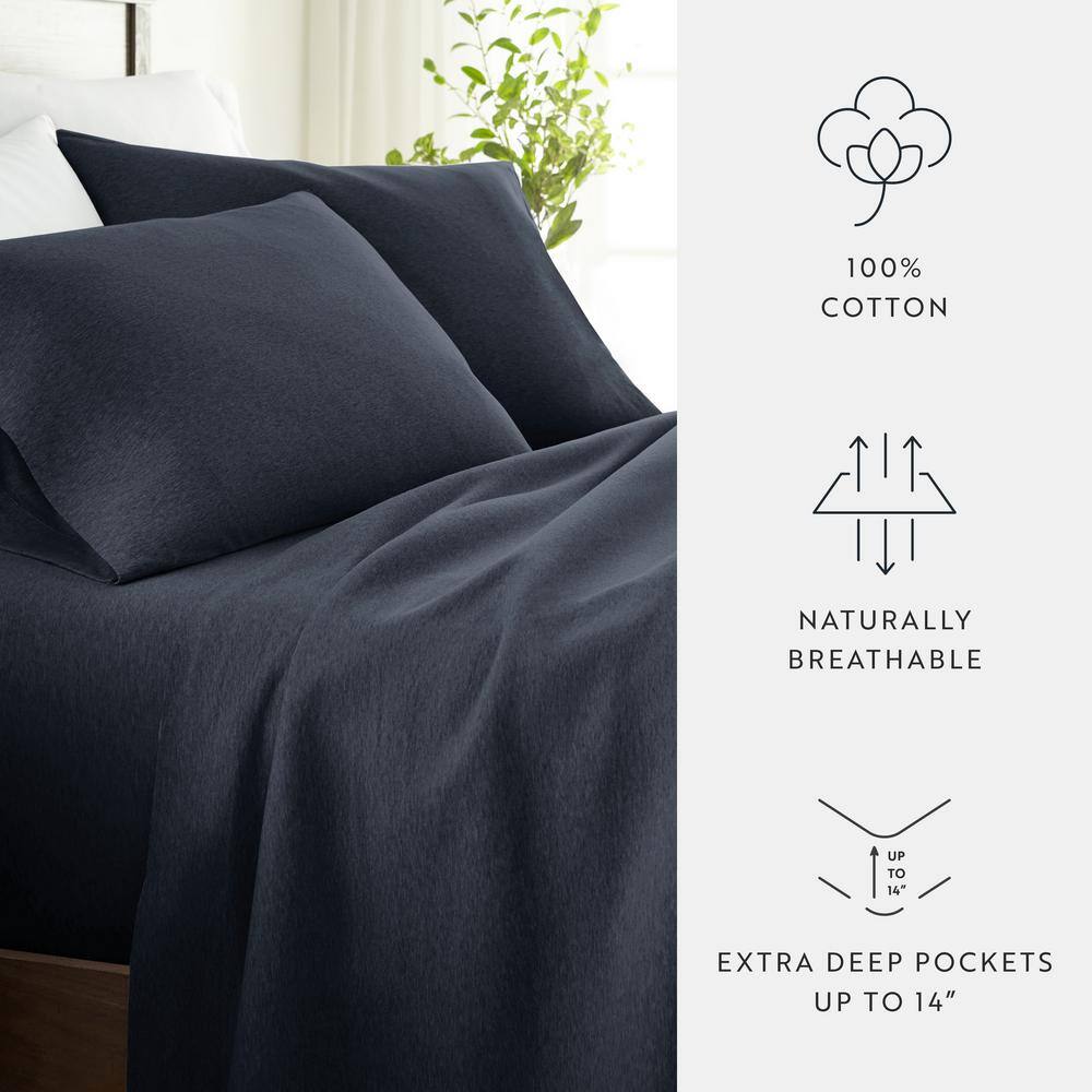 Navy Full Cotton Jersey Knit 4-Piece Bedding Set