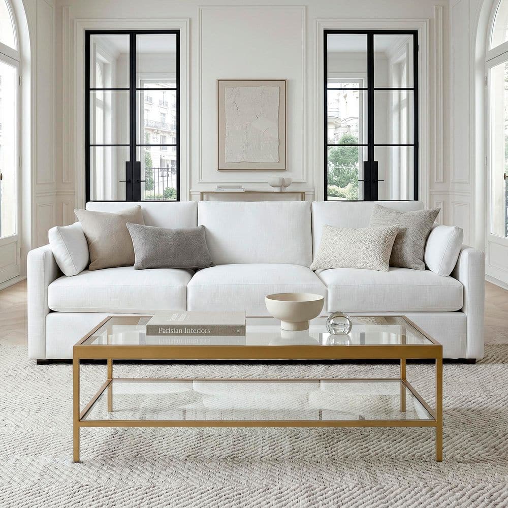 Meyer&Cross Alexis 54 in. Brass Rectangle Glass Top Coffee Table
