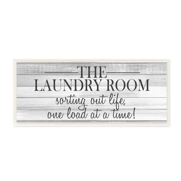 Stupell Industries 7 in. x 17 in. " Laundry Sorting Out Life Typography Black and White Planked Look" by Kimberly Allen Wall Plaque Art