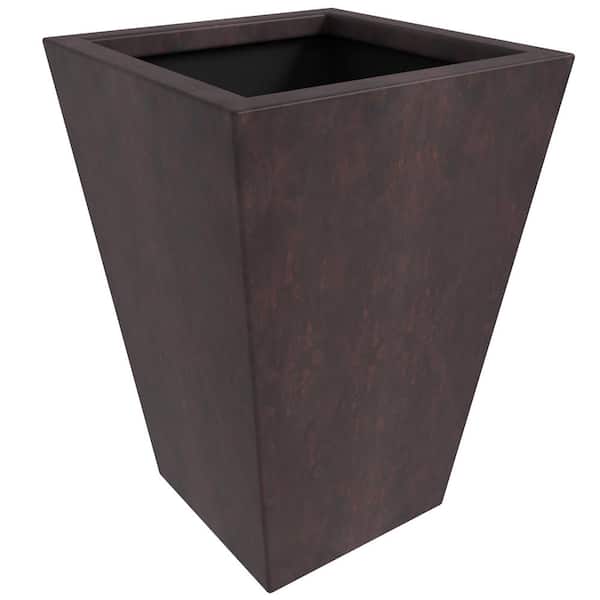 Serene Tapered Square Planter in Fiberstone for Indoor and Outdoor Modern Clay Planter Pot 14 in. Wide in Brown