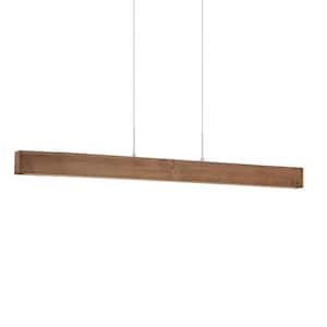 Angelo 49 in. 1-Light Linear 25-Watt Integrated LED Brown Wood Island Chandelier for Kitchen Dining Room