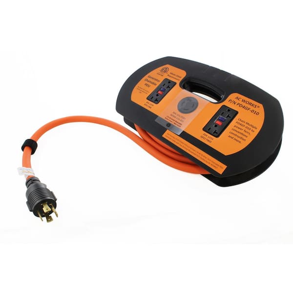 AC WORKS 10 ft. L14-30 30 Amp 10/4 Chainable PDU Extension Cord with 20 Amp Household GFCI Outlets