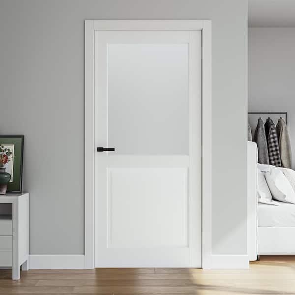 30 in. x 80 in. Solid Core 1/2 Frosted Glass White Primed Composite MDF Interior Door Slab