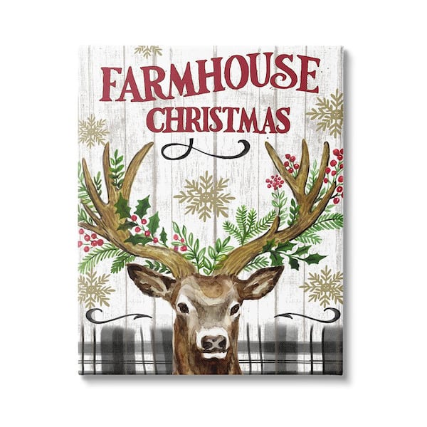 Stupell Industries Farmhouse Christmas with Plaid 1-Piece Unframed Graphic Print Animal Poster Art Print 40 in. x 30 in.