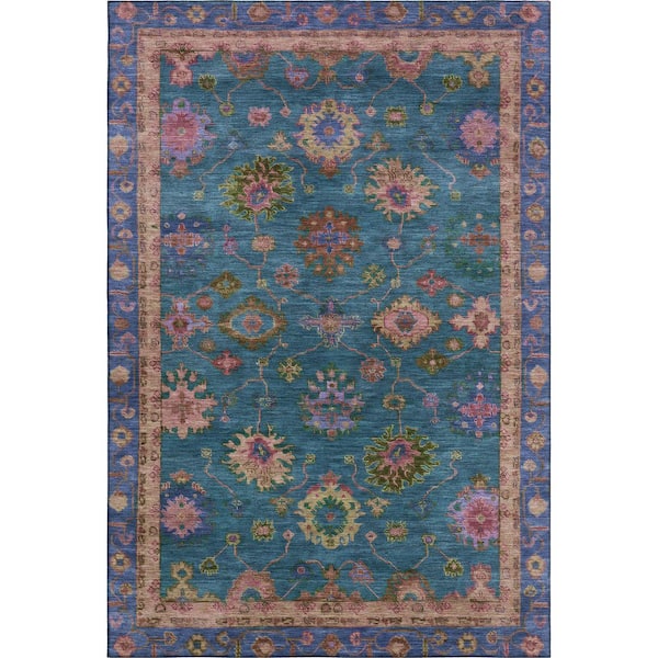 Mayfield Premium Machine Washable Abstract AMF2046 Teal 8 ft. x 10 ft. Area Rug