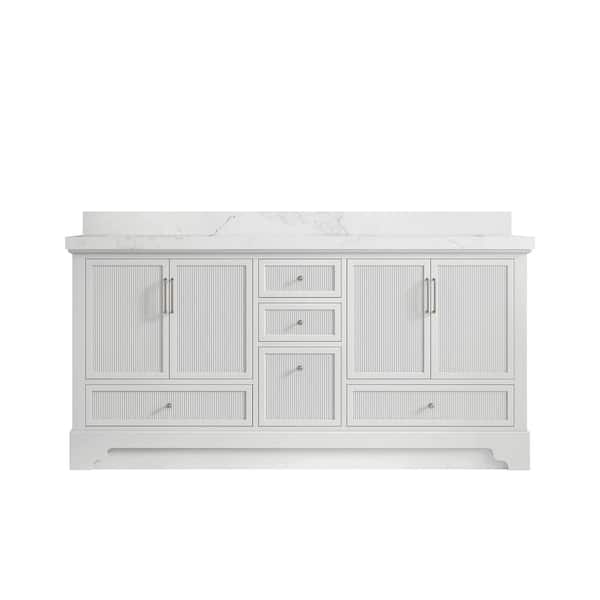 Willow Collections Alys 72 in. W x 22 in. D x 36 in. H Double Sink Bath Vanity in White with 2" Calacatta Nuvo Quartz Top