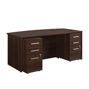 Affirm 71.102 in. x 36 in. D Noble Elm Bowfront Desk with (2 Assembled) 3-Drawer Mobile File Cabinets