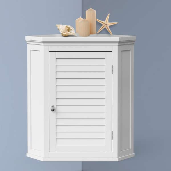 Glancy 22.5 in W. x 24 in. H Bathroom Storage White Removable Corner Wall Cabinet