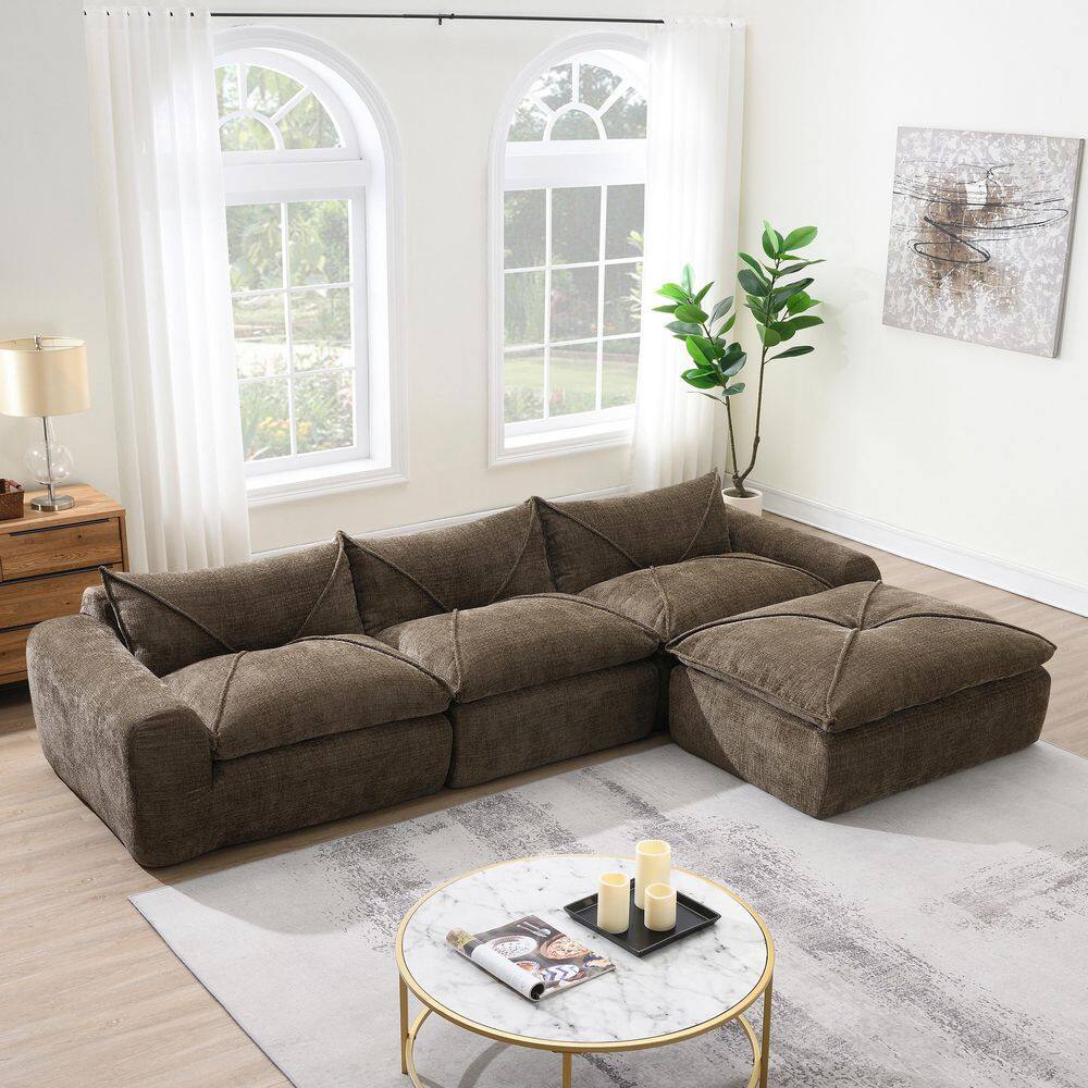 Qualler 116 in. Chenille Fully Compressed Sectional Sofa in  display picture 1
