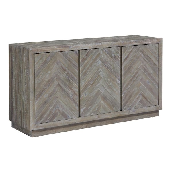 Benjara Gray Wood Top 60 in. Sideboard with 3-Door Cabinets and 6 Interior Shelves