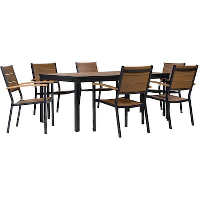 Asher 7-Piece Faux Wood Outdoor Dining Set with 43 in. Table