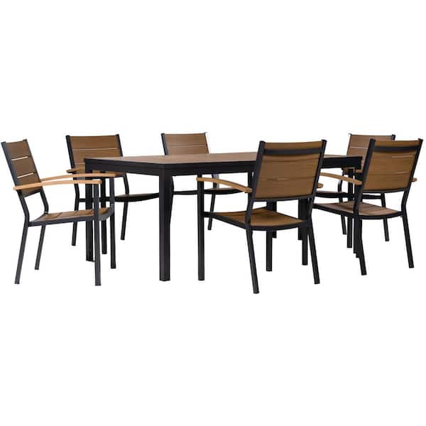 MOD Asher 7-Piece Faux Wood Outdoor Dining Set with 43 in. Table