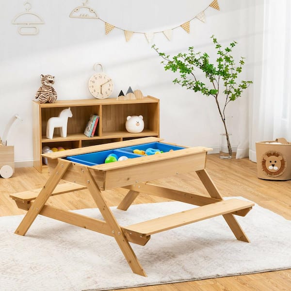 Gymax 3-in-1 Kids Picnic Table Wooden Outdoor Water Sand Table w