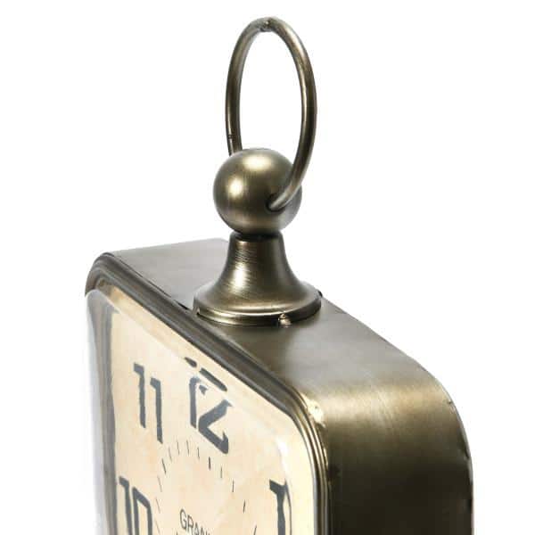 Antiqued Gold and Black Metal Rectangle Hanging Wall Clock with Handle