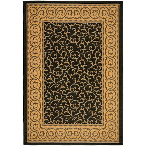 Safavieh Courtyard Black/Natural 7 ft. x 10 ft. Floral Indoor/Outdoor Area Rug