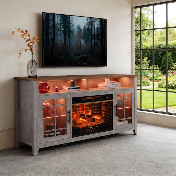 Hooure 55 in. Freestanding Electric Fireplace in Gray with