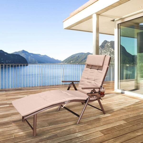 Siavonce Aluminum Foldable Single Outdoor Lounge Chair Caramel