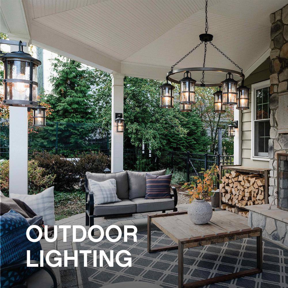 Sleek Transitional Black Seedy Glass Outdoor Pendant