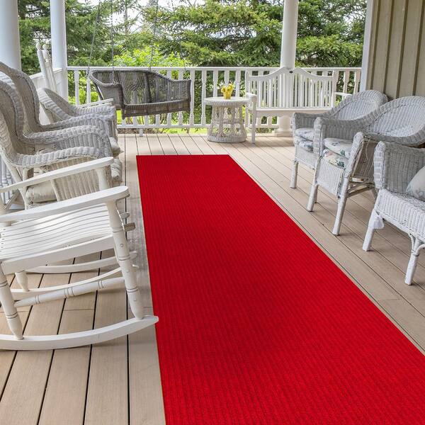 Ottomanson Lifesaver Collection Red 2 ft. 7 in x 9 ft. 10 in. Utility Ribbed Indoor/Outdoor Runner Rug