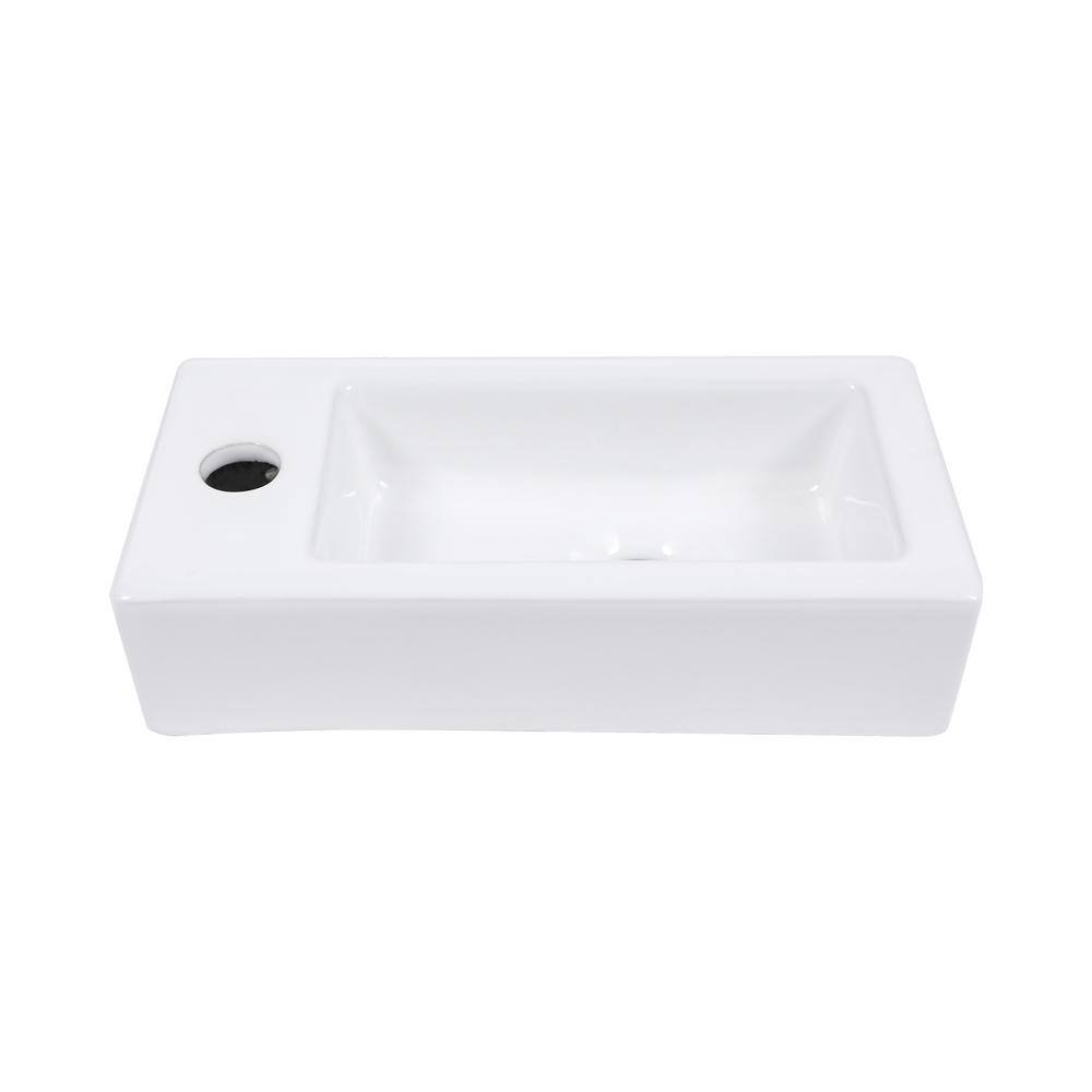 14.5 in. White Ceramic Rectangular Wall-Mounted Bathroom Vessel Sink Small Bath Basin with Left Side Single Faucet Hole price history on PriceWatchPro