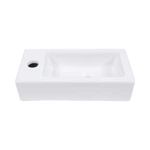 14.5 in. White Ceramic Rectangular Wall-Mounted Bathroom Vessel Sink Small Bath Basin with Left Side Single Faucet Hole