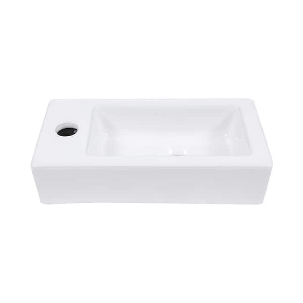 Sarlai 14.5 in. White Ceramic Rectangular Wall-Mounted Bathroom Vessel Sink Small Bath Basin with Left Side Single Faucet Hole