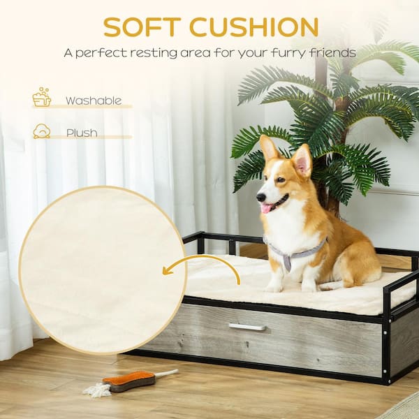 Luxury Pet Soft Warm Bed Wood Legs with Washable Cushion Pad