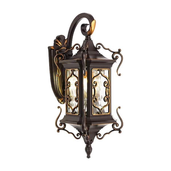 18.11 in. Dark Coffee Retro Outdoor Waterproof Hardwired Wall Lantern Sconce for Gardens Courtyards, No Bulbs Included
