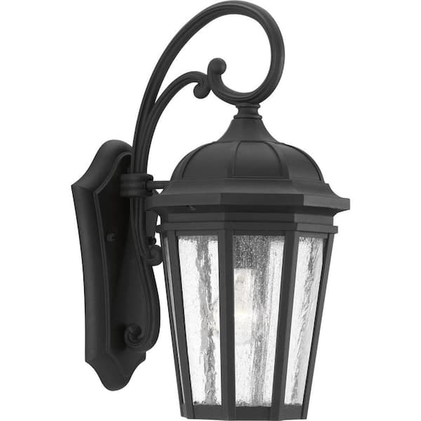 Progress Lighting Verdae Collection 1-Light Textured Black Clear Seeded Glass New Traditional Outdoor Medium Wall Lantern Light