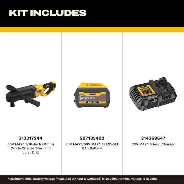 FLEXVOLT 60V MAX Lithium-Ion Cordless Brushless Quick-Change Stud and Joist Drill with FLEXVOLT 6 Ah Battery and Charger