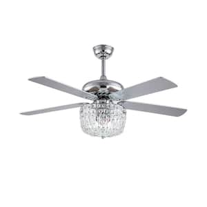 52 in. Modern Indoor Crystal Silver Ceiling Fans with Light Kit and Remote