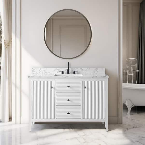 Vanity Art 48 in. W x 22 in D x 38 in. H Single Sink Bath Vanity Cabinet in Linear White with White Engineered Marble Top