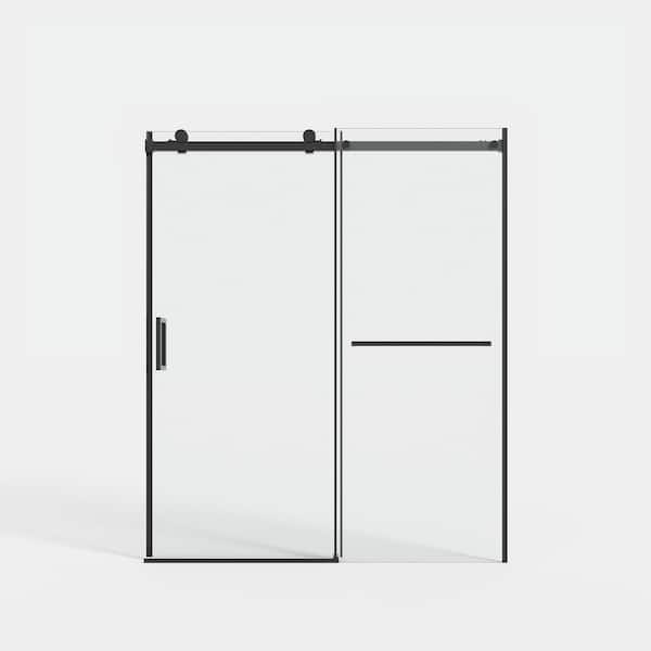 WYonder 60 in. W x 72 in. H Semi Frameless Shower Door in Matte Black with 5/16 in. (8 mm) Clear Glass