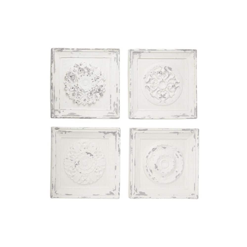 Litton Lane Vintage Fiberglass White Wall Decor (Set of 4) 91142 The Home Depot