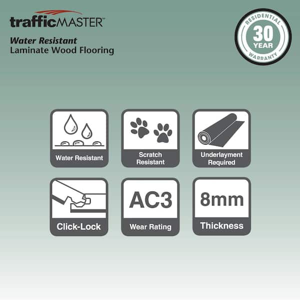 TrafficMaster Milo Valley Hickory 8 mm T x 8.03 in W Water Resistant Laminate Wood Flooring (21.3 sqft/case)