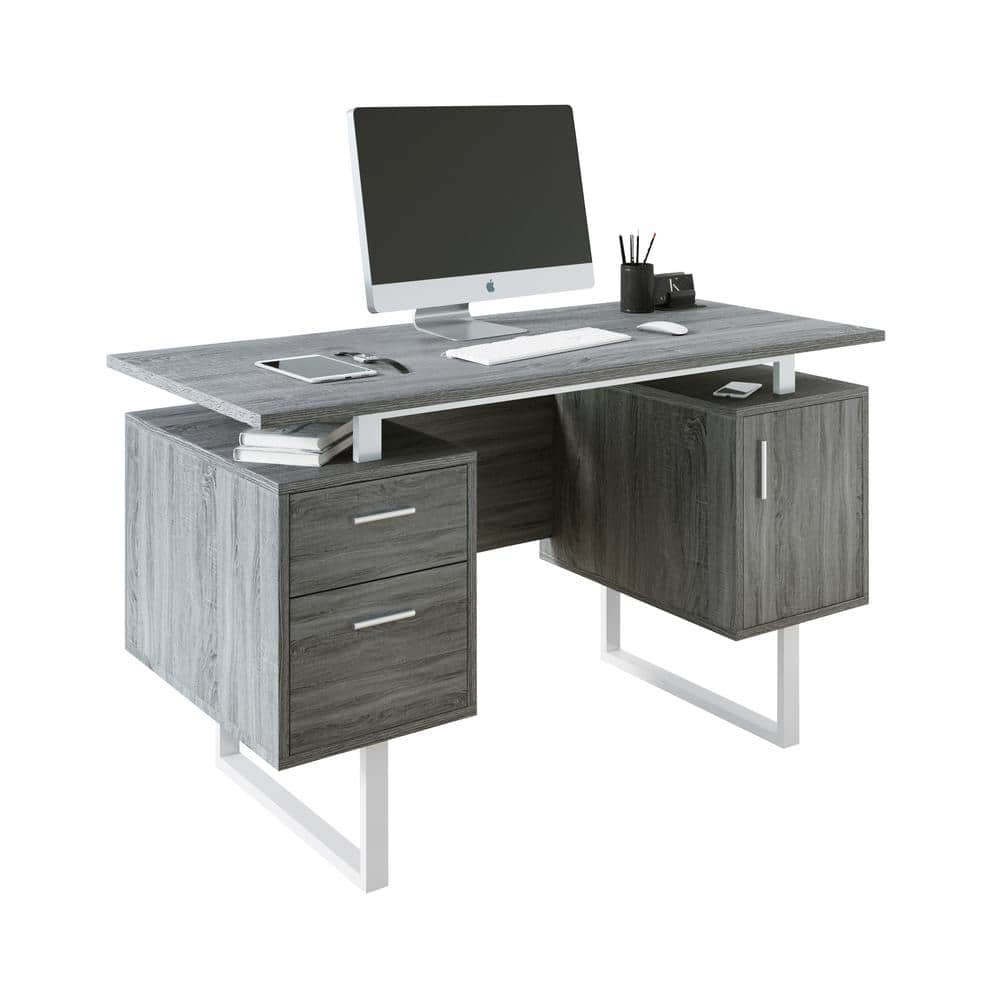 Sleek Modern Gray MDF Office Desk with Drawers and Filing Cabinet