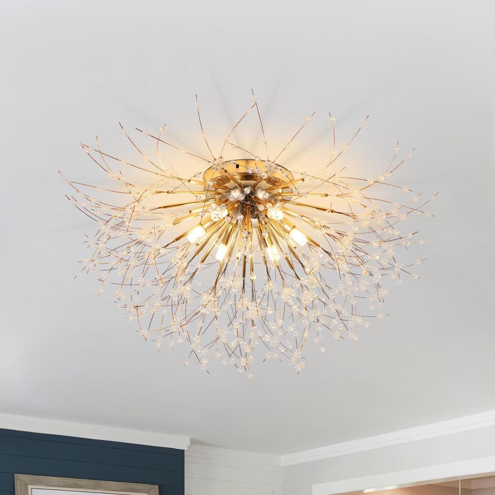 23.6 in. Modern Gold Firework Crystal Flush Mount Ceiling Light, 6-Light Starburst Chandelier for Living Room, Bedroom price history on PriceWatchPro