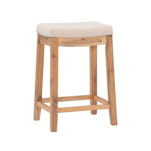 Claridge Brown Acacia 24 in. Counter Stool with Linen Seat