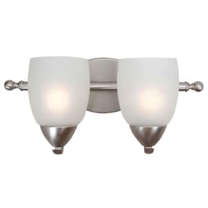 Mirror Lake 2-Light Brushed Nickel Bathroom Vanity Light with White Etched Glass Shade