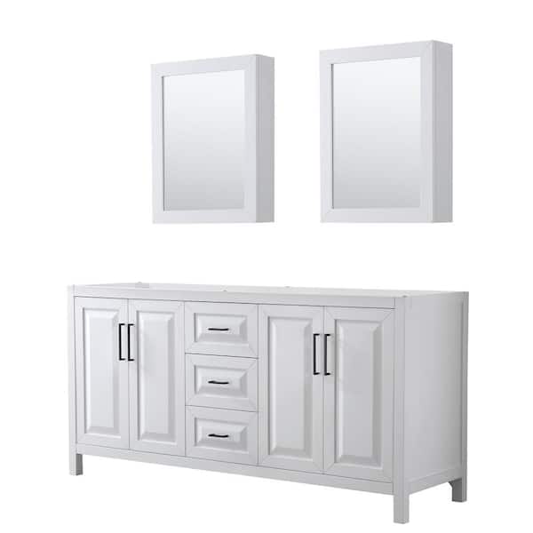 Wyndham Collection Daria 71 in. W x 21.5 in. D x 35 in. H Double Bath Vanity Cabinet without Top in White with Med Cab Mirrors