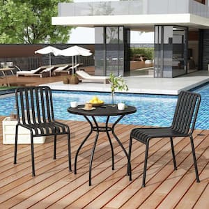 27.6in x 27.6in x 28.1in Black Frame Metal Patio Dining Table with Umbrella Hole, Weather-Resistant Table for Lawn, Pool