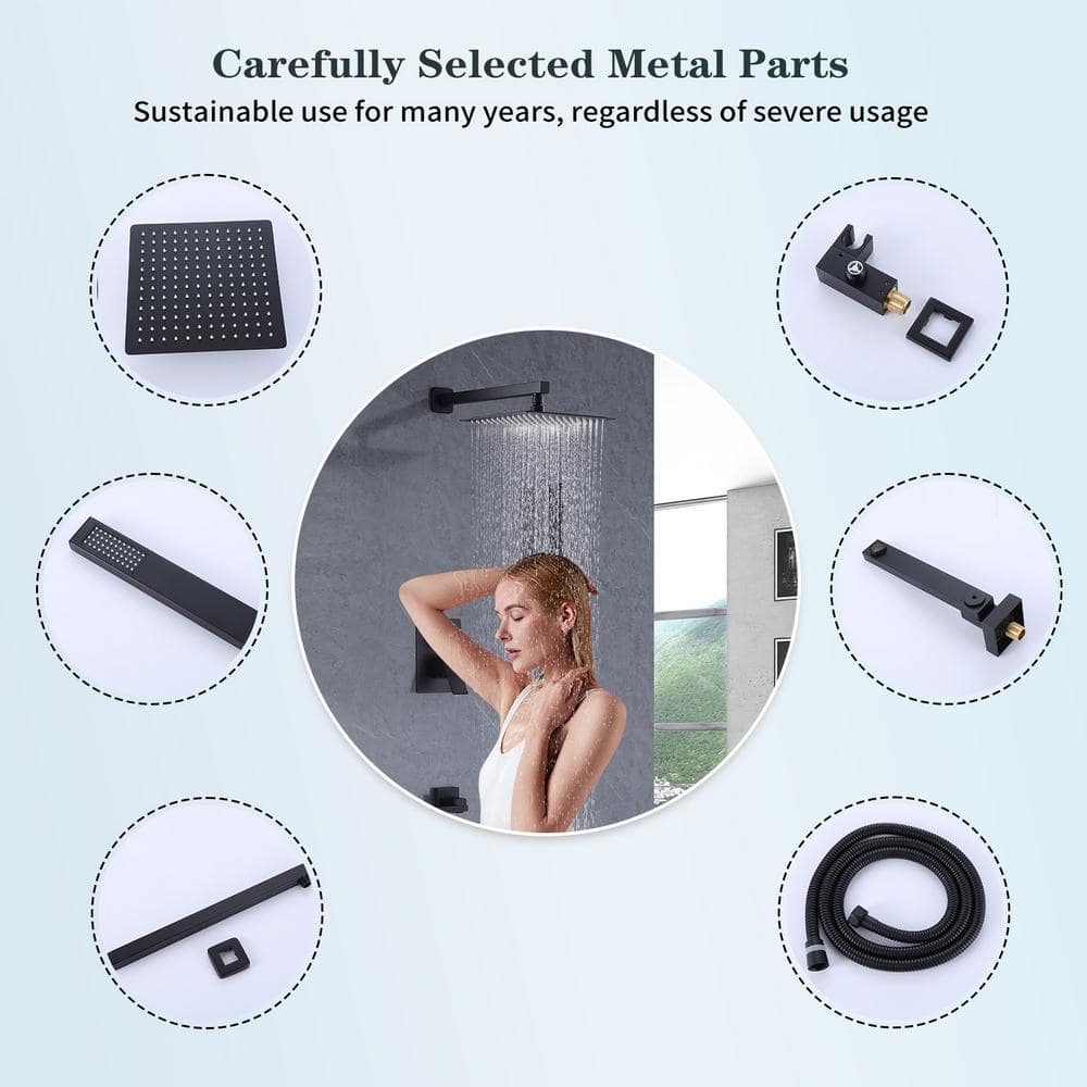 Matte Black Stainless Steel Rain Shower Faucet Set