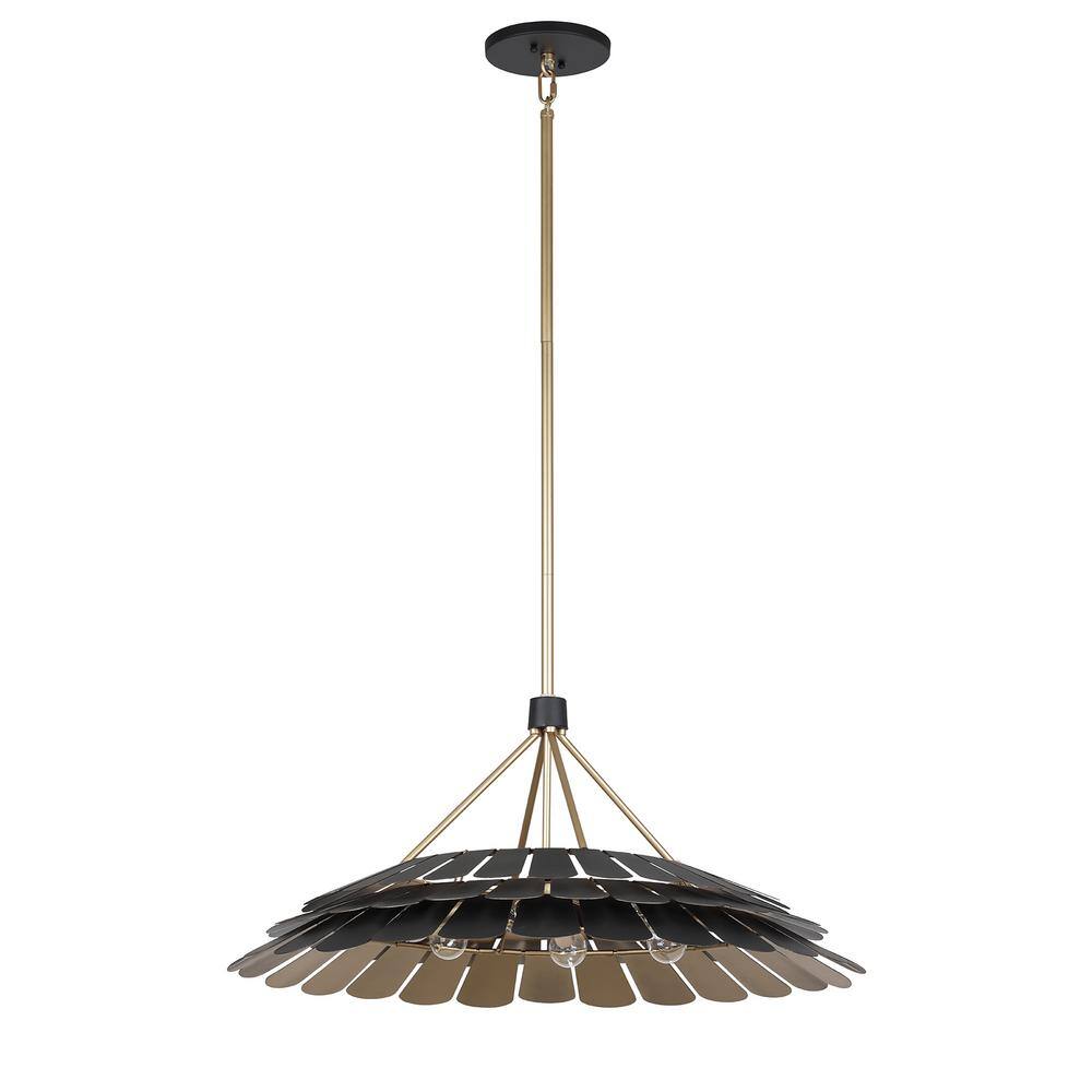 Midnight Black and Gold 6-Light Metal Dome Pendant