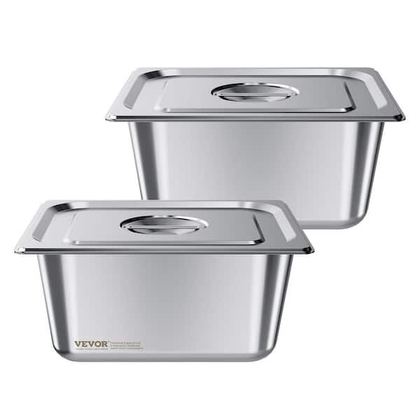 2 Pack Steam Hotel Pans, 36 qt. Silver Stainless Steel Roasting Pans, 1/2 Size Table Steam Pans With Lids, 6 in. Deep