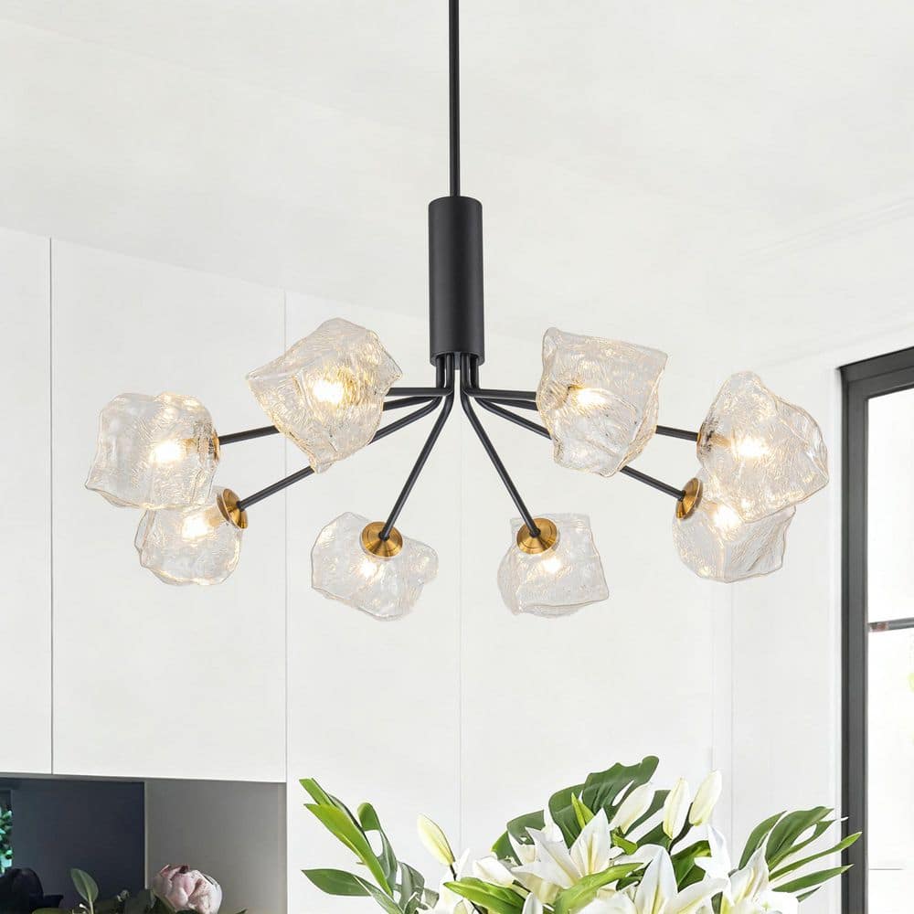Y'INSP 8 Light Mid Century Black Branch Chandelier Modern Sputnik