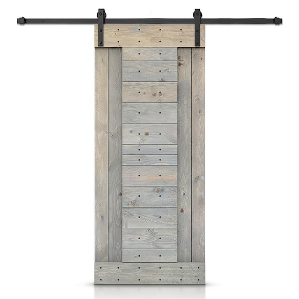CALHOME 24 in. x 84 in. Smoke Gray Stained DIY Knotty Pine Wood Interior Sliding Barn Door with Hardware Kit