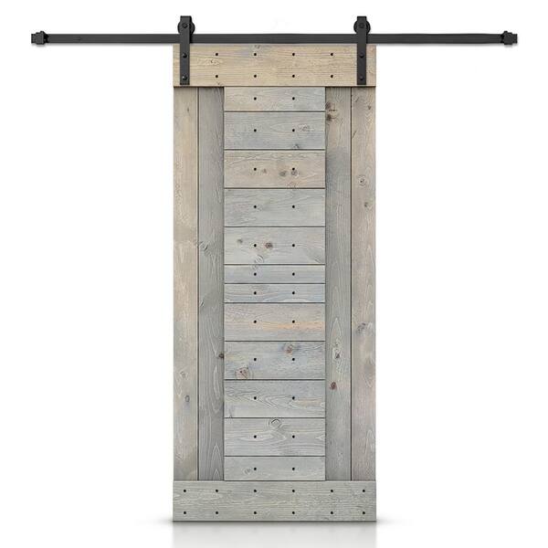 CALHOME 42 in. x 84 in. Smoke Gray Stained DIY Knotty Pine Wood Interior Sliding Barn Door with Hardware Kit