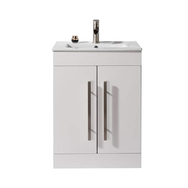 Comllen 24 in. W x 16 in. D x32 in. H 2 Doors Bathroom Vanity in White with White Ceramic Sink