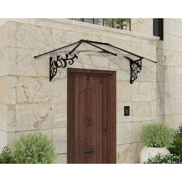 Lily 3 ft. x 7 ft. Black/Clear Door and Window Awning